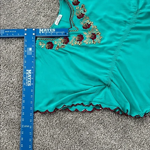Hanako Shiratori Embroidered Turquoise Women's Top with Floral Design - Size M? - Picture 8 of 8